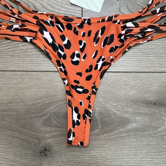 Fabletics Strappy Bikini Bottom Orange Black Animal Print Size XXL‎ - Picture 4 of 10